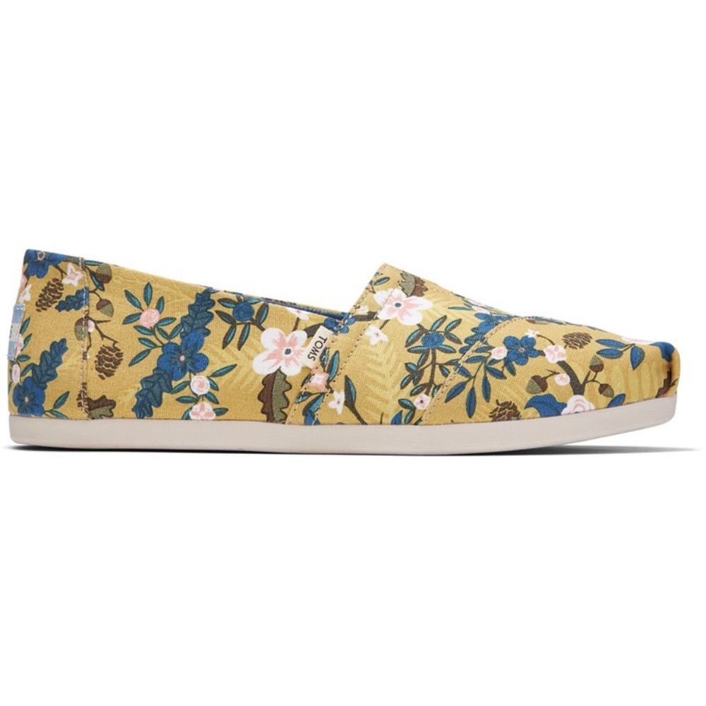 Toms Floral Slip-On Sneakers in Mustard Yellow with Blue and Pink Accents